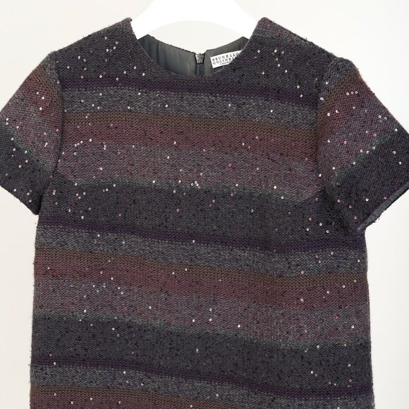 Brunello Cucinelli Purple Striped Sequined Short-Sleeve Sweater - Picture 3 of 9